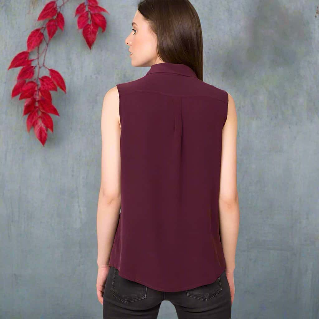 pure silk sleeveless collar shirt maroon mulberry