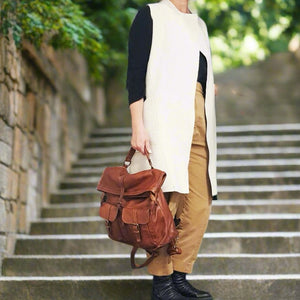 Convertible Brown Backpack / Weekender in Distressed Italian Leather