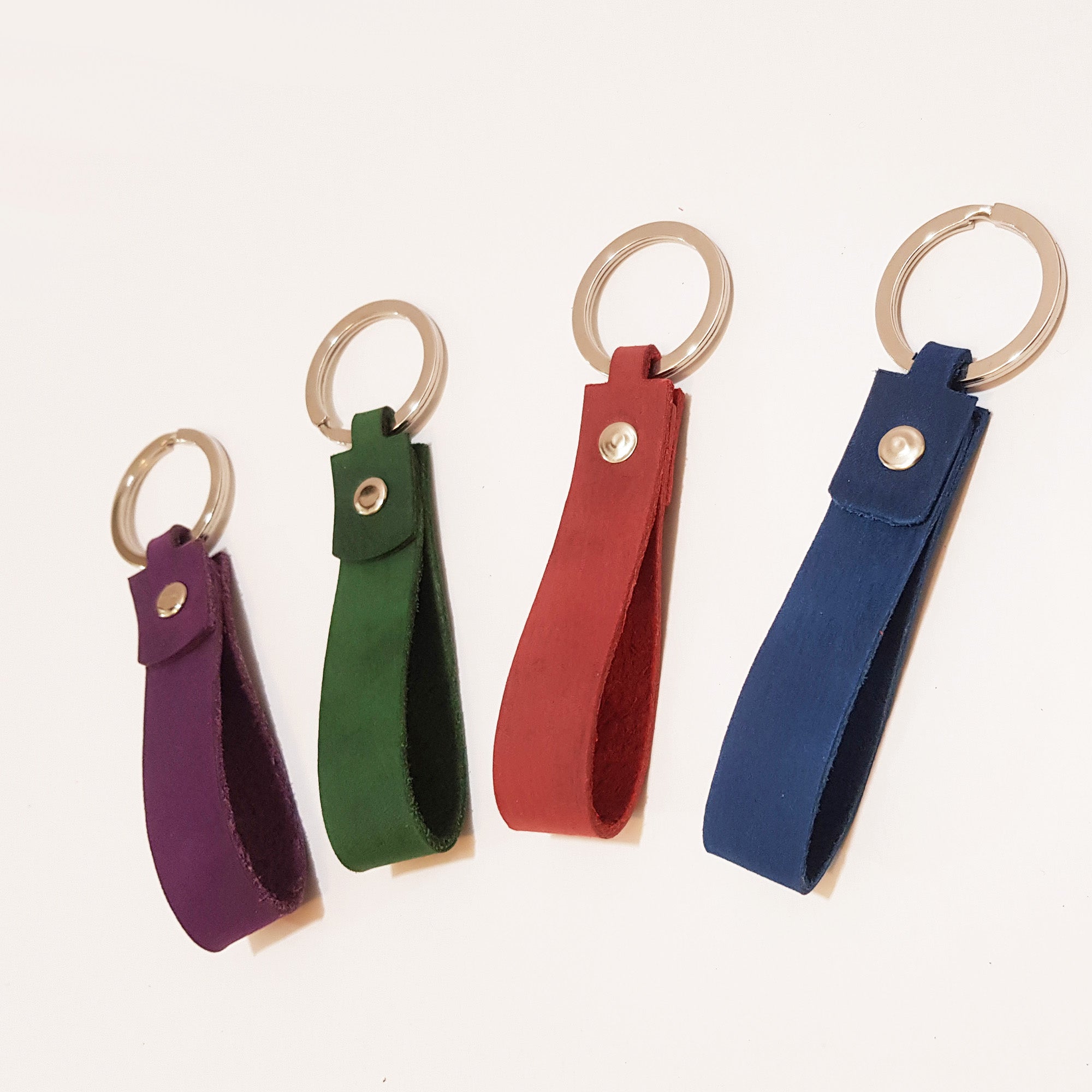 Looped Leather Keyring in Purple, Green, Blue or Burgundy - Personalised & Handcrafted