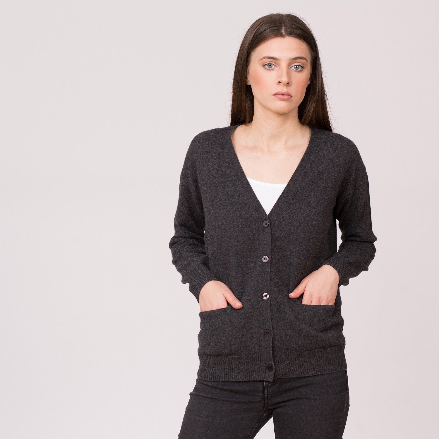 pure cashmere cardigan charcoal black grey 