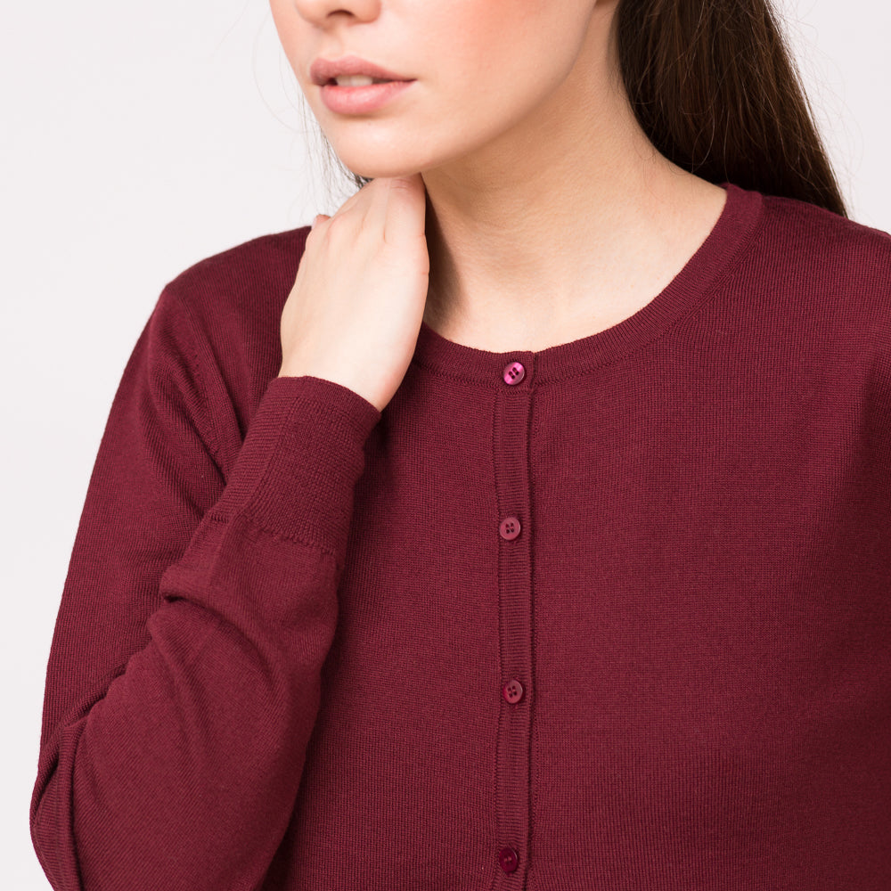 wool cardigan pure merino wool maroon mulberry 