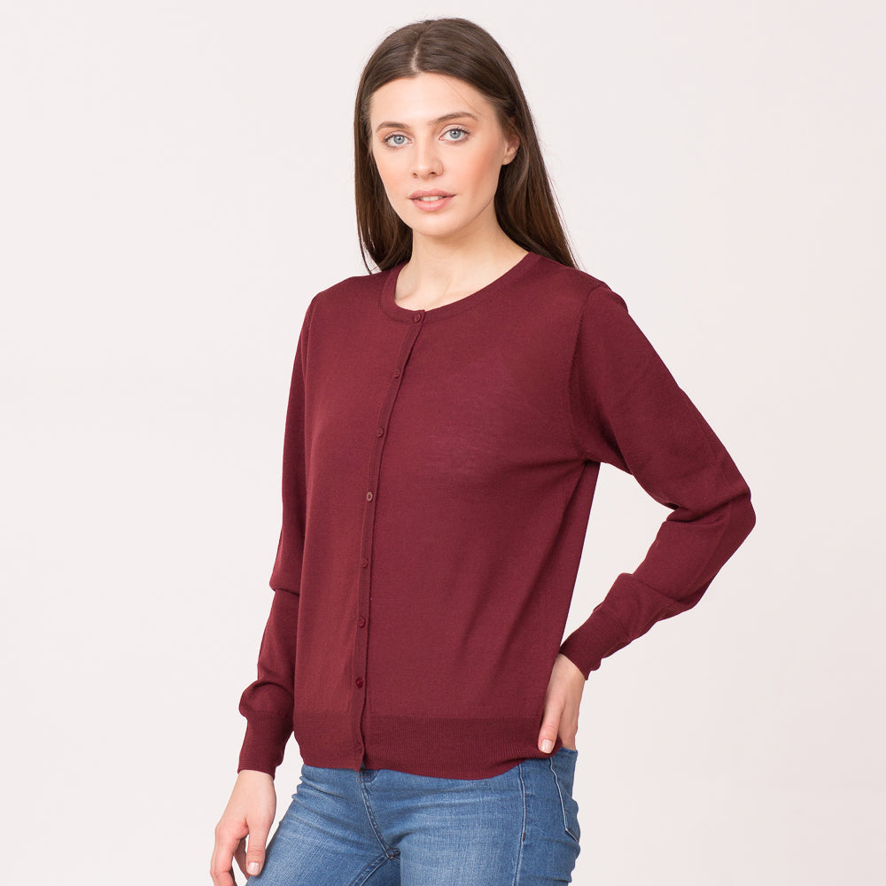 wool cardigan pure merino wool maroon mulberry 