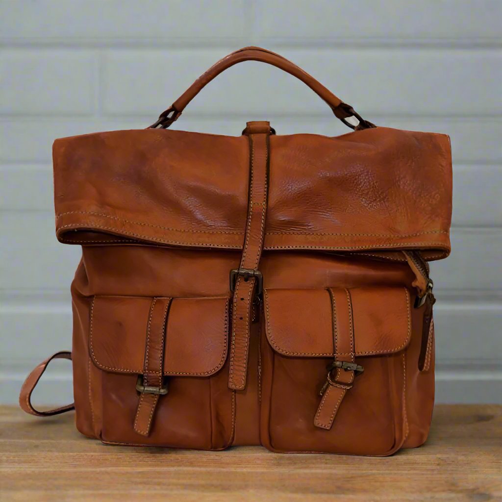 Convertible Brown Backpack / Weekender in Distressed Italian Leather