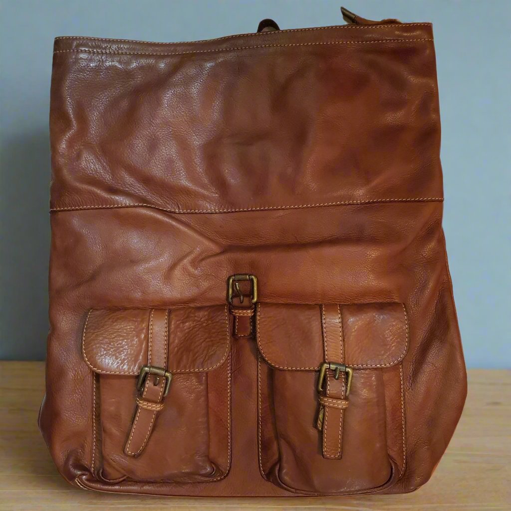 Convertible Brown Backpack / Weekender in Distressed Italian Leather