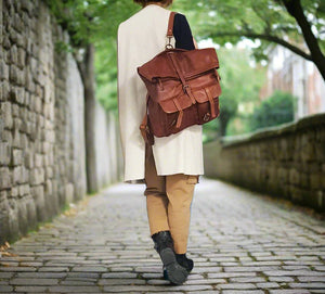 Convertible Brown Backpack / Weekender in Distressed Italian Leather