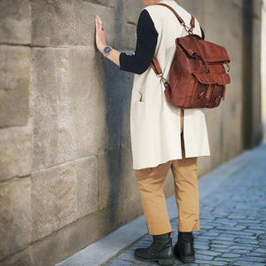 Convertible Brown Backpack / Weekender in Distressed Italian Leather