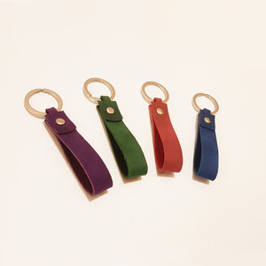 Looped Leather Keyring in Purple, Green, Blue or Burgundy - Personalised & Handcrafted