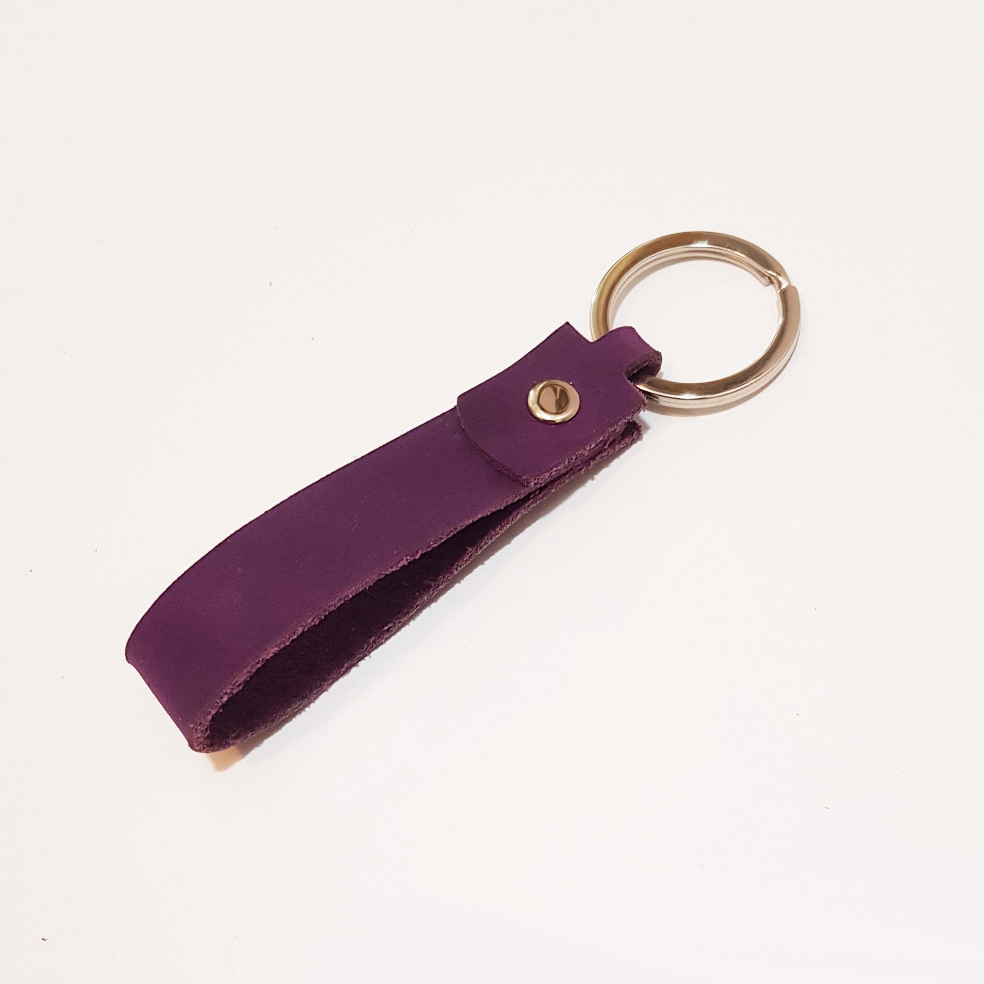 Looped Leather Keyring in Purple, Green, Blue or Burgundy - Personalised & Handcrafted